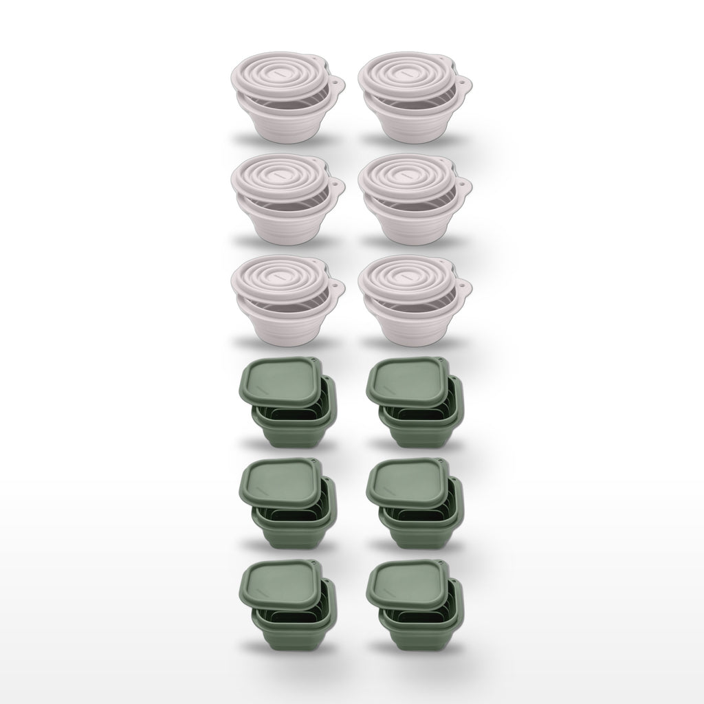 Lot de 12 Boîtes à Snacks Pliables en Silicone Fackelmann Storage Blanc et Vert