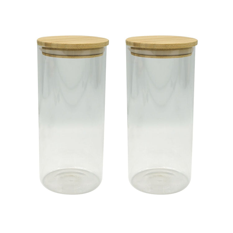 Ensemble de 2 Boites de conservation en verre 2 litres avec couvercle en Bambou Fackelmann Eco Friendly