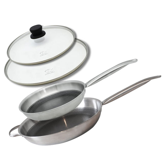 Lot de 2 poêles de 24 et 32 cm avec couvercles Elo Relief Solution sans PFAS