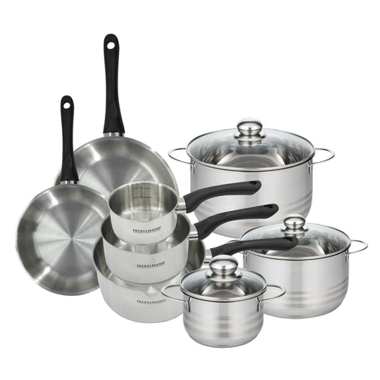 Batterie de cuisine avec 2 poêles 20/24 cm et 3 casseroles 12/16/20 cm et 3 faitouts 16/20/24 cm sans PFAS Fackelmann Généva Brillant