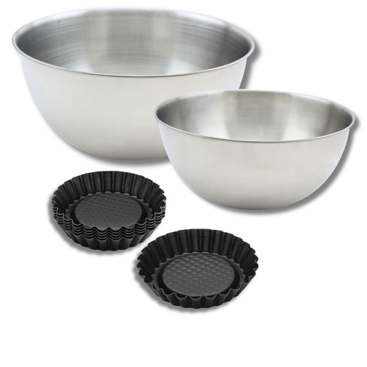 Ensemble avec 1 Lot de 6 moules à tartelettes, 1 spatule Zenker et 2 bols à mixer en inox Fackelmann