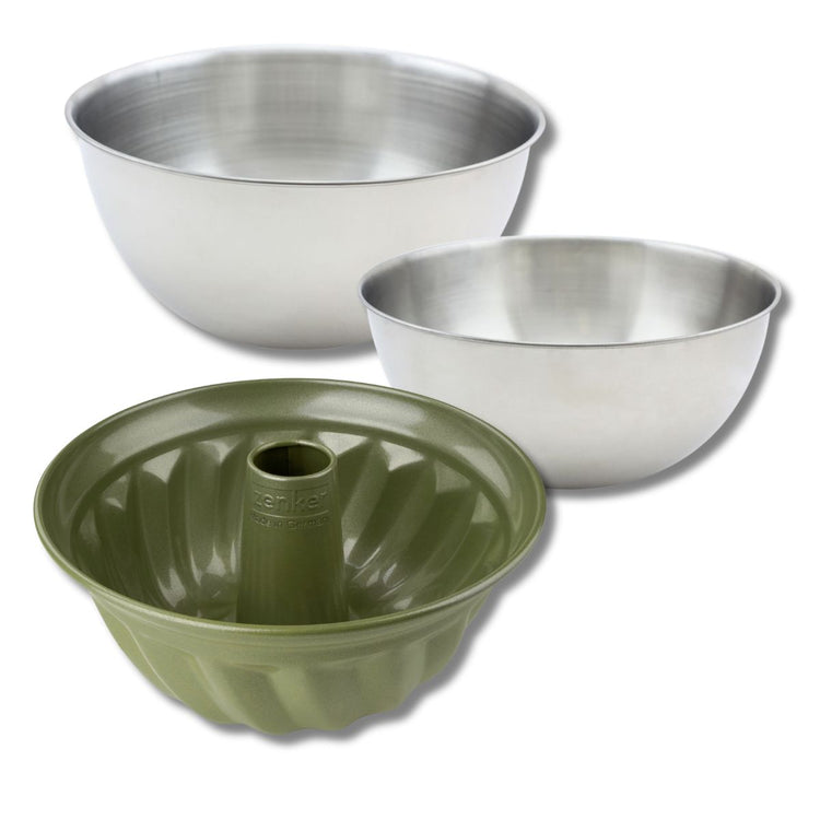 Set pâtisserie avec moule à kouglof 25 cm, 2 bols à mixer et spatule Zenker