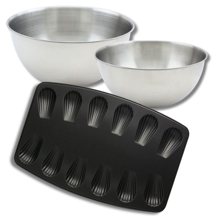 Set pâtisserie moule à 12 madeleines, 2 bols à mixer et 1 spatule Zenker