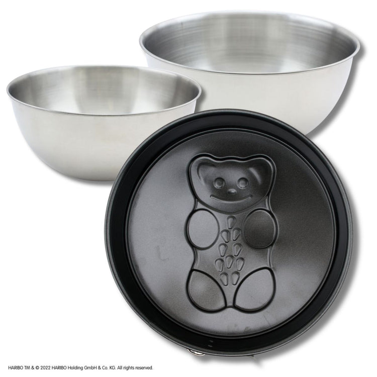 Set pâtisserie avec moule à manqué 26 cm à charnière motif ourson, 2 bols à mixer et spatule Zenker