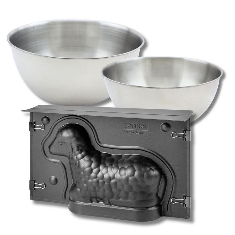Set pâtisserie avec moule agneau de Pâques 3D 700 ml, 2 bols à mixer et spatule Zenker