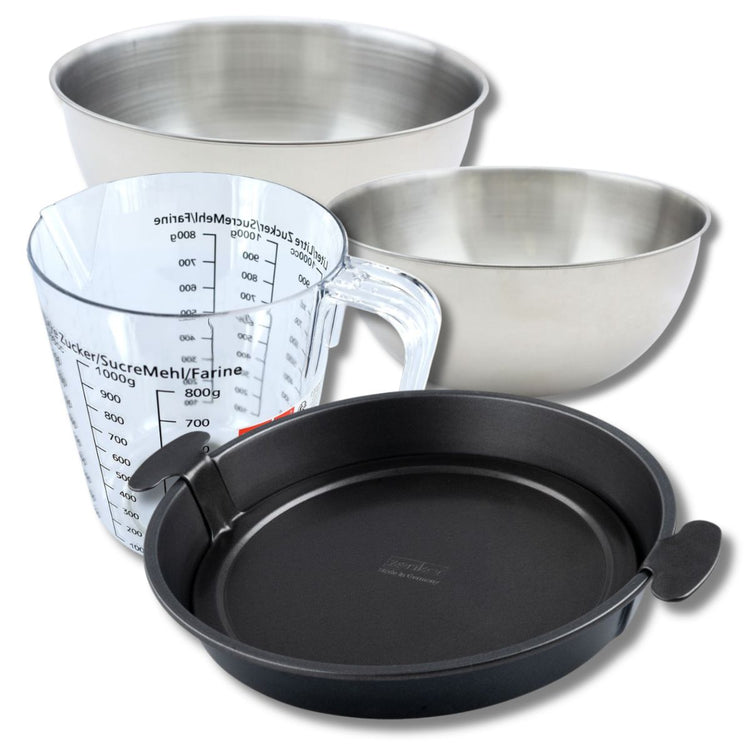 Set pâtisserie avec moule à quiche Lorraine 28 cm, 2 bols à mixer, verre mesureur et spatule Zenker