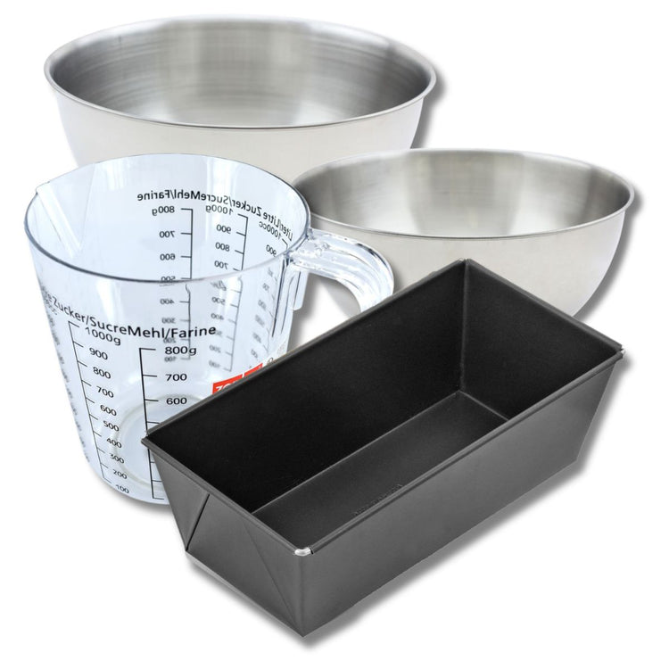 Set pâtisserie avec moule à pain 31 cm, 2 bols à mixer, verre mesureur et spatule Zenker