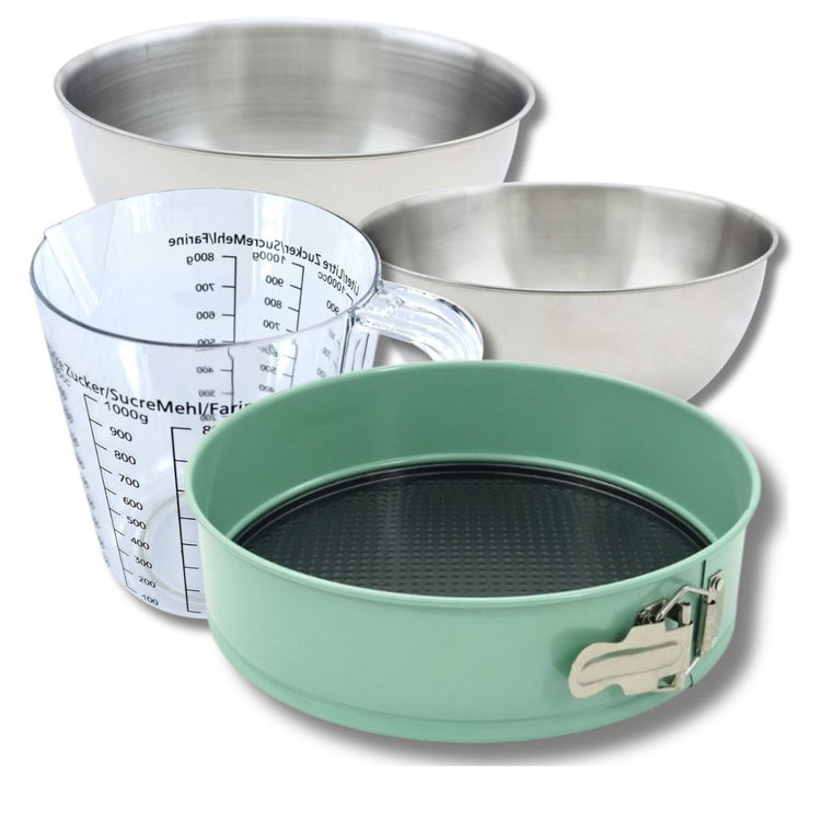Set pâtisserie avec moule à manqué 25 cm, 2 bols à mixer, verre mesureur et spatule Zenker