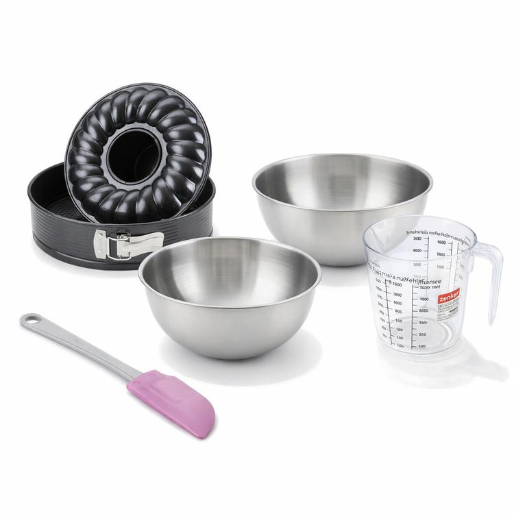 Set de 5 ustensiles de pâtisserie moule à gâteaux bol à mixer spatule en silicone et verre mesureur Black metallic Black mettallic Zenker  Black mettallic