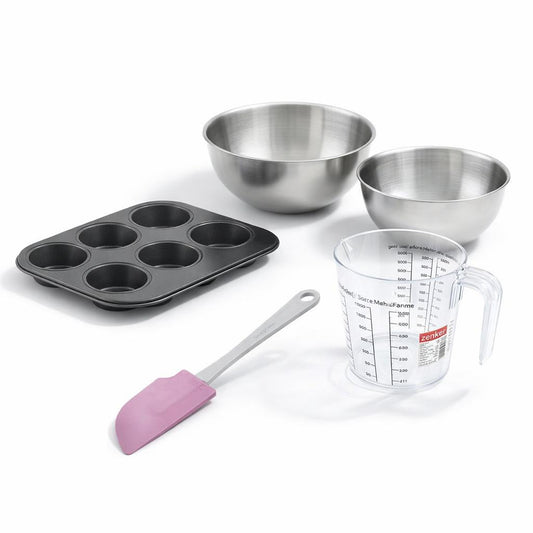Set pâtisserie avec moule à muffins 6 empreintes 28 cm, 2 bols à mixer, verre mesureur et spatule Zenker