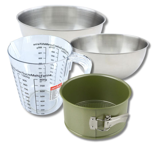 Set pâtisserie avec moule à panettone 18 cm revêtu cire de carnauba, 2 bols à mixer, verre mesureur et spatule Zenker