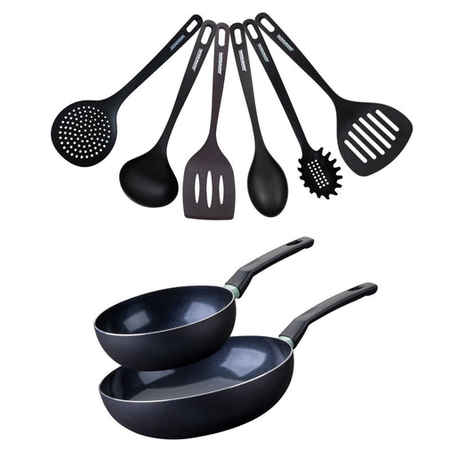 Set de 2 woks de 20 et 28 cm et 6 ustensiles Fackelmann Brandao