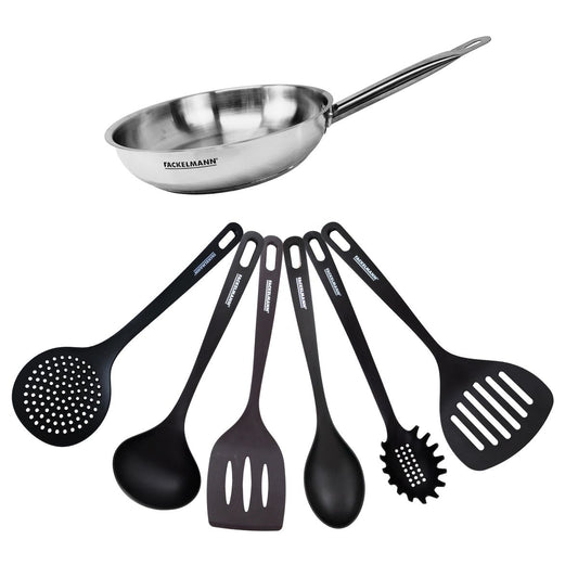 Set de 1 poêle 24 cm en inox et 6 ustensiles Fackelmann Eterna