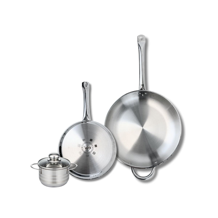Ensemble de 2 Poêles de cuisson 24 et 32 cm et 1 faitout 12 cm Elo Profi Brillant