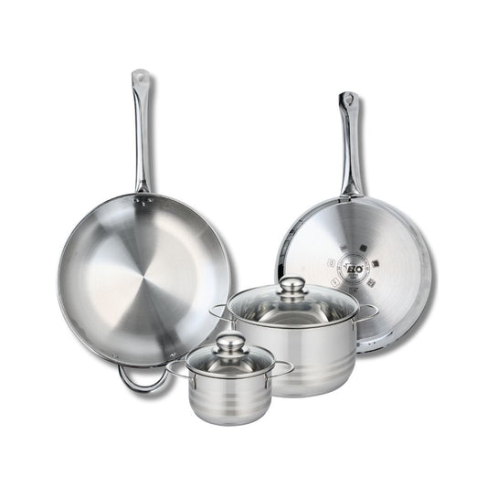 Ensemble de 2 Poêles de cuisson 28 et 32 cm et 2 faitouts 14 et 20 cm Elo Profi Brillant