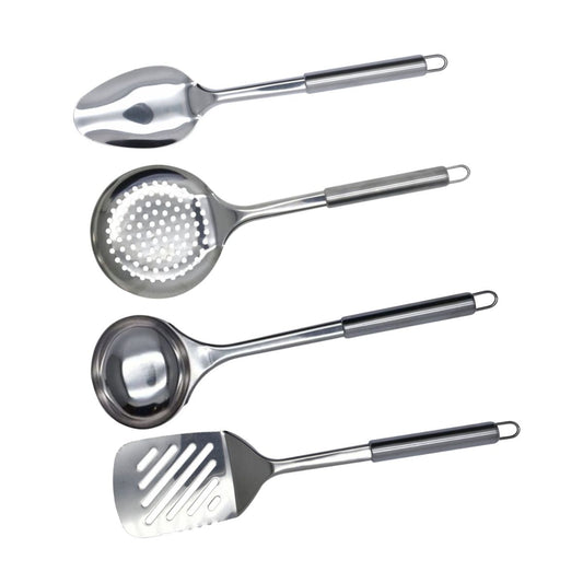 Ensemble de 4 ustensiles de cuisine en inox louche écumoire spatule et cuillère Fackelmann Elemental