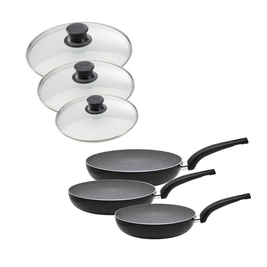 Ensemble de 3 poêles à frire et 3 couvercles en verre 20 cm 24 cm et 28 cm Elo Dolomit