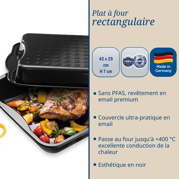 Plat à four avec couvercle en acier émaillé 42 x 34 cm Dr. Oetker Back-Idee Kreativ