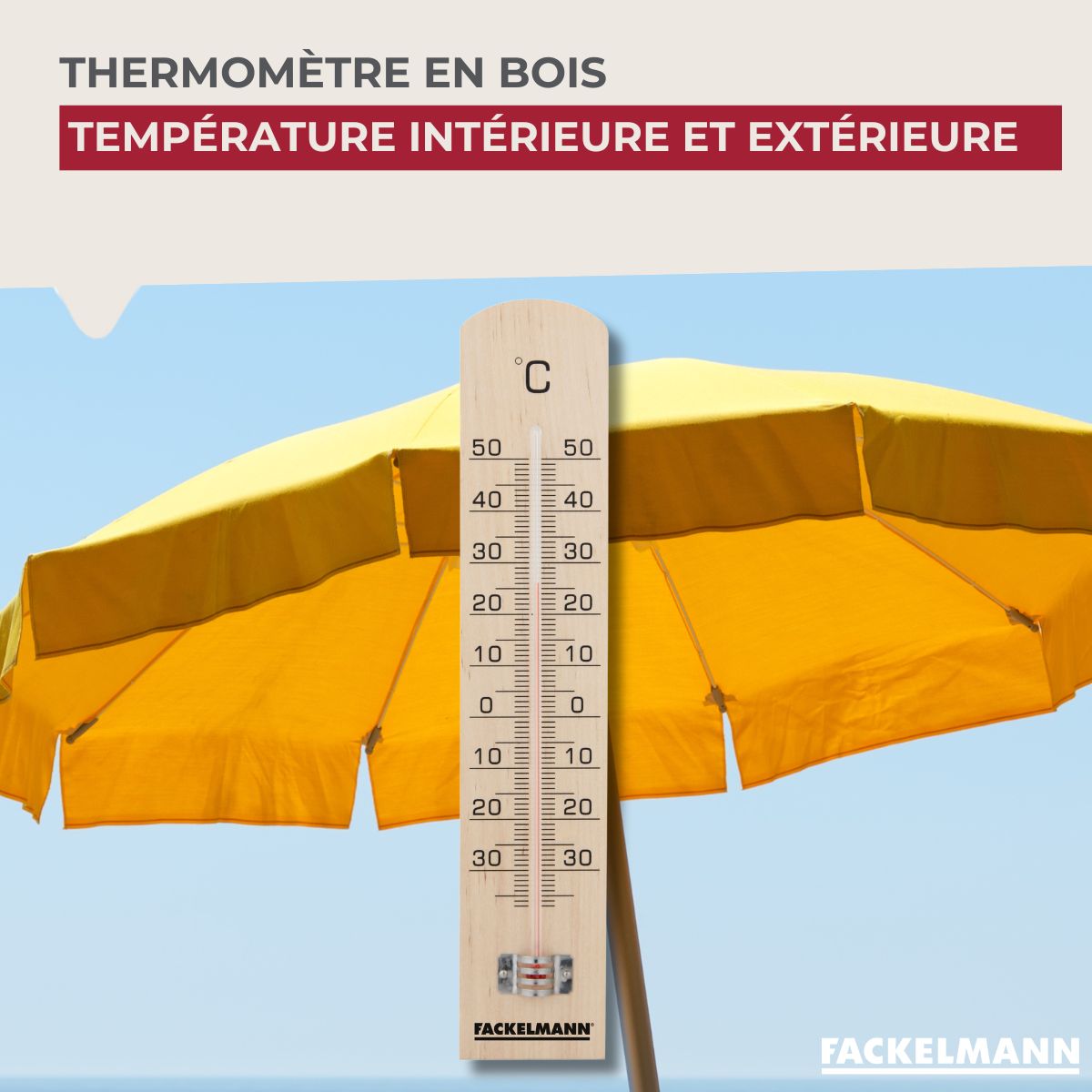 Thermomètre mural intérieur et extérieur en bois Fackelmann Tecno