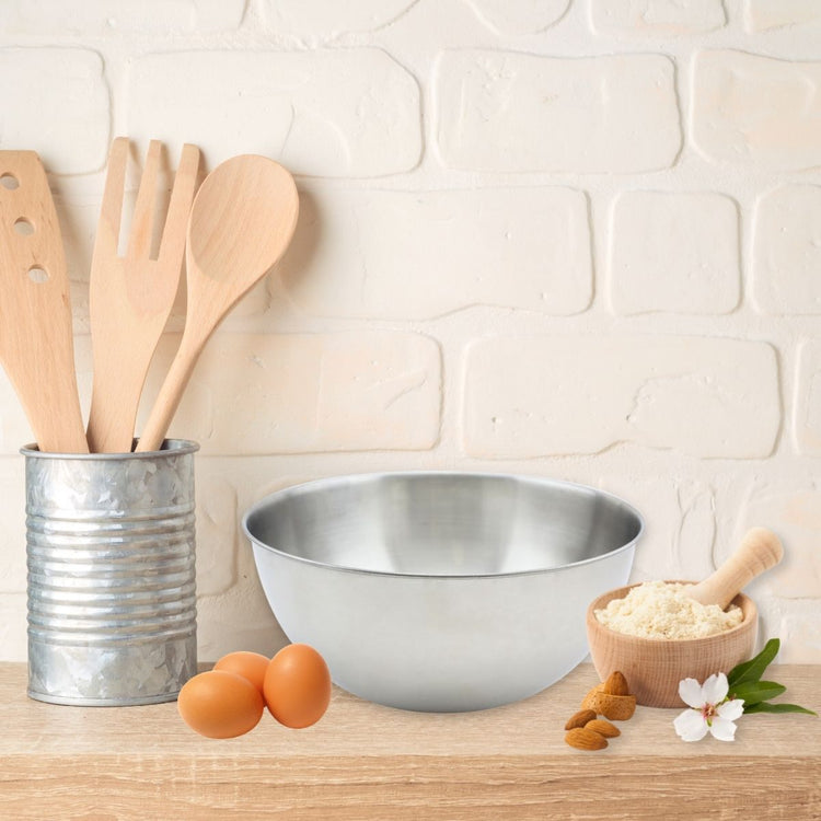 Set de 2 Saladiers en inox de 20,5 cm et 25 cm de diamètre et couverts à salade en plastique Fackelmann