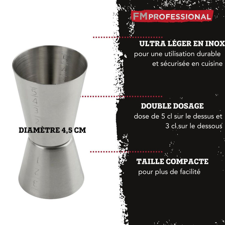 Doseur alcool pour cocktail 5 cl et 3 cl en inox FM Professional Boissons