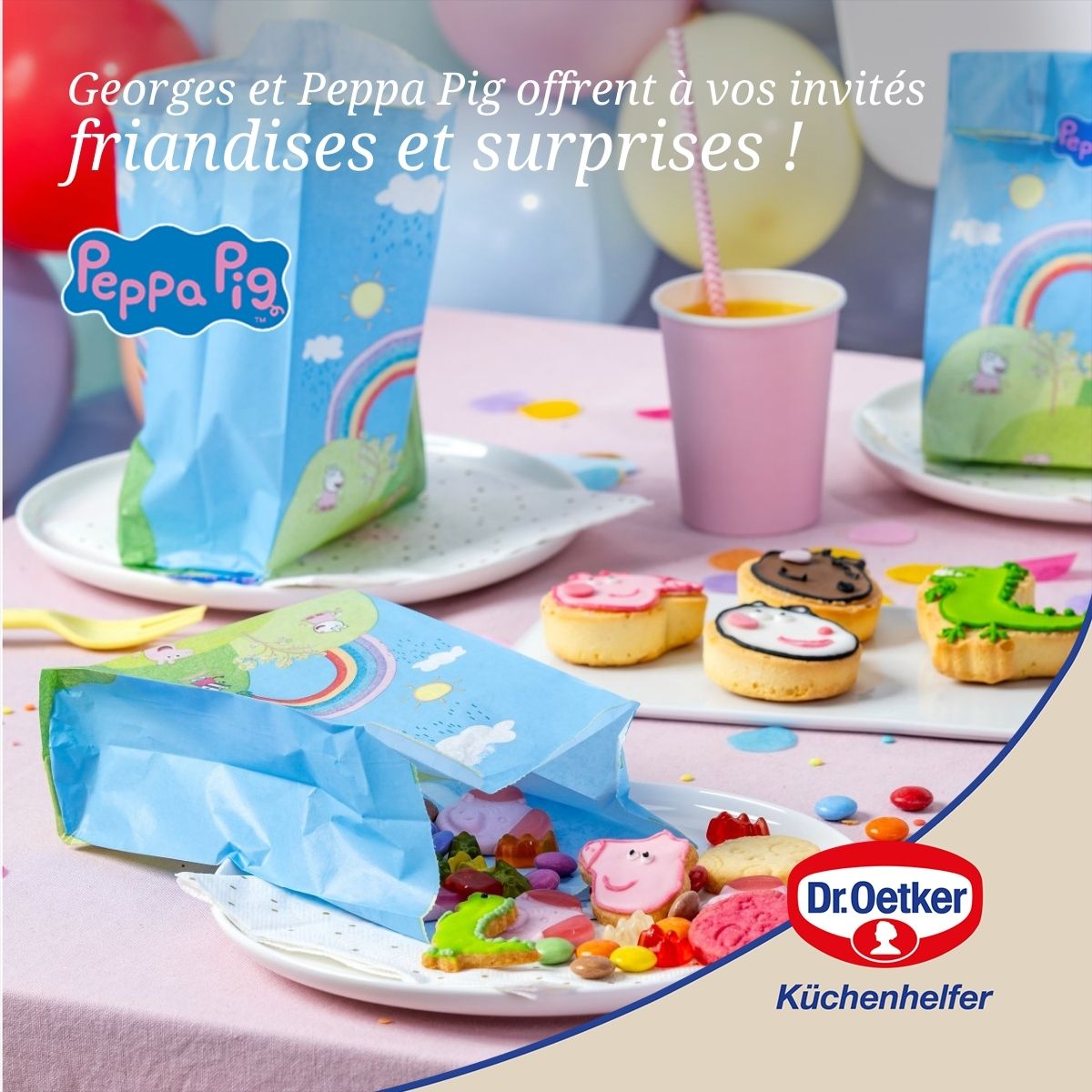 8 pochettes cadeaux avec autocollants Dr. Oetker Peppa Pig
