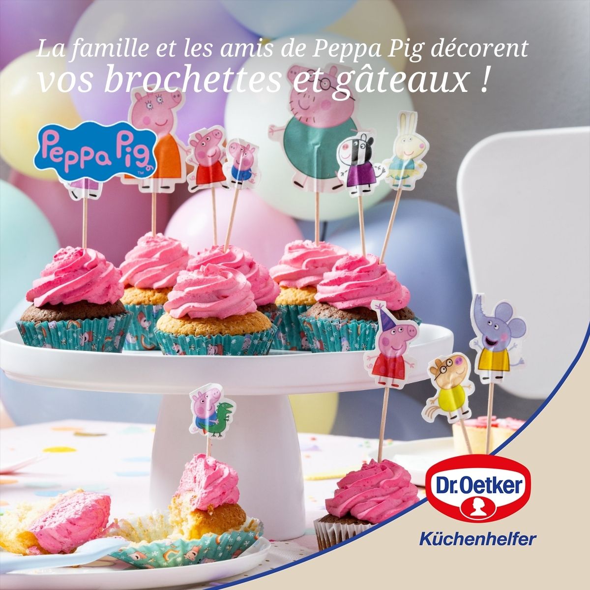 24 piques en bois décorés pour fêtes et anniversaires Dr. Oetker Peppa Pig