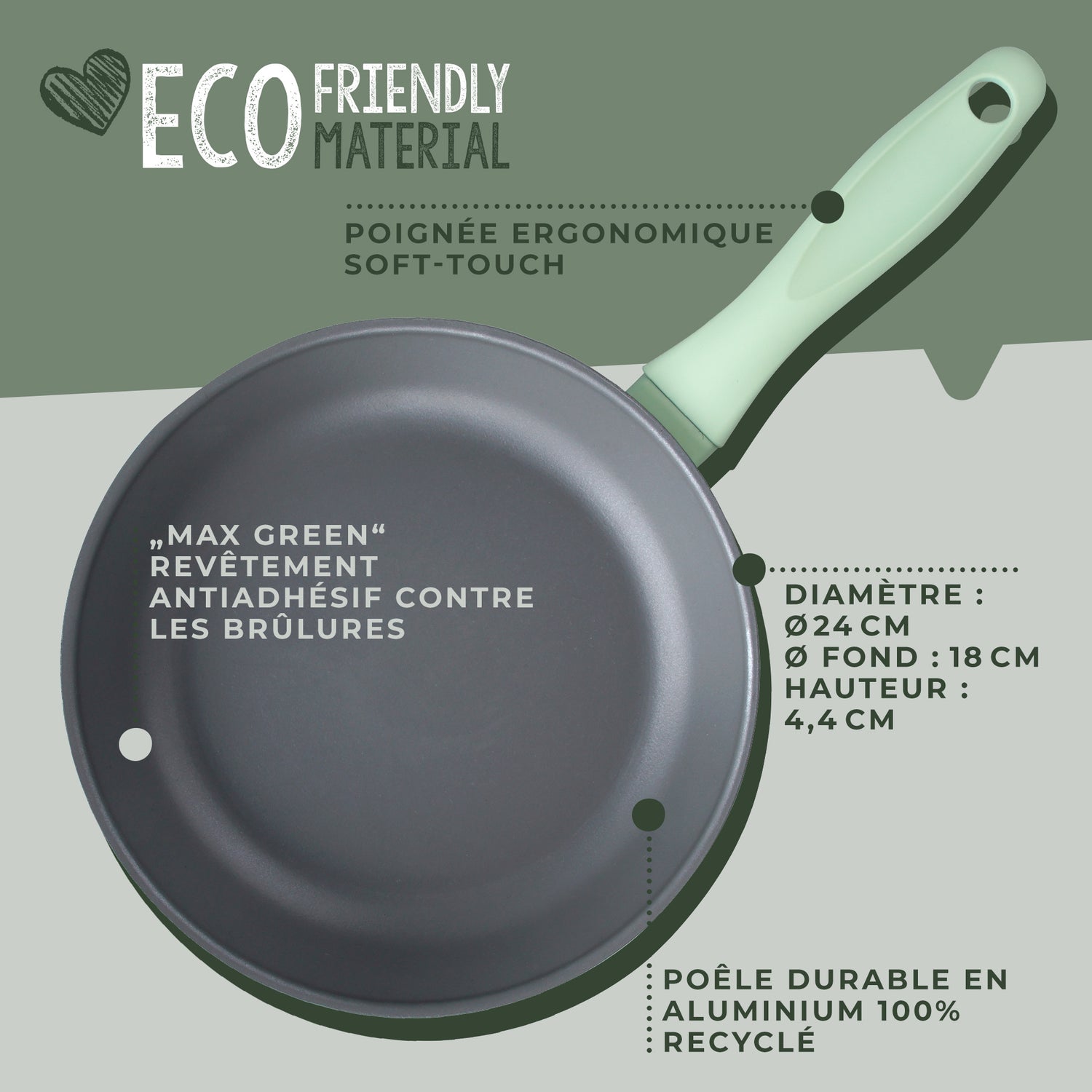 Poêle à frire 24 cm en aluminium recyclé Fackelmann Ecolution