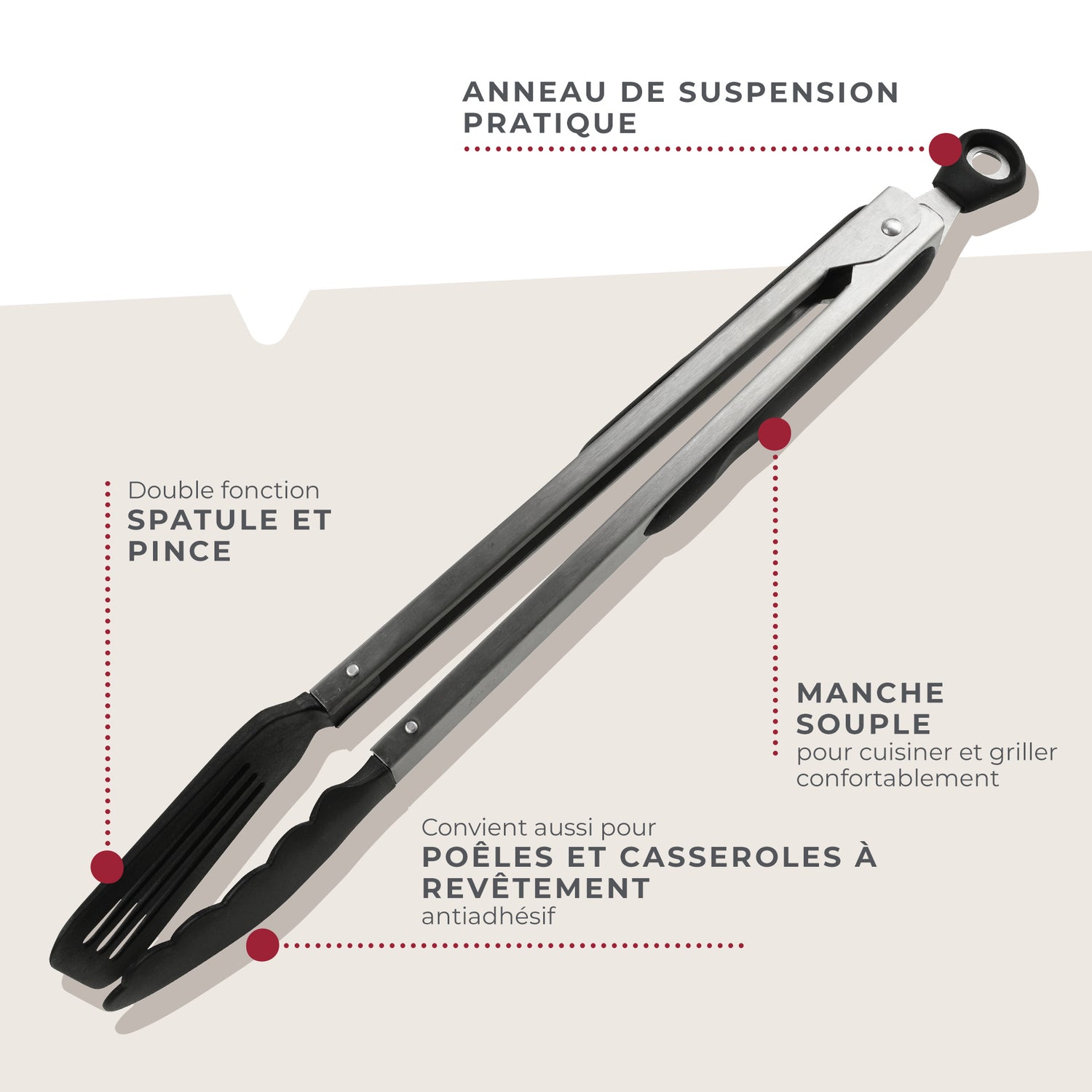 Pince de cuisine double embout 35 cm Fackelmann Penderie