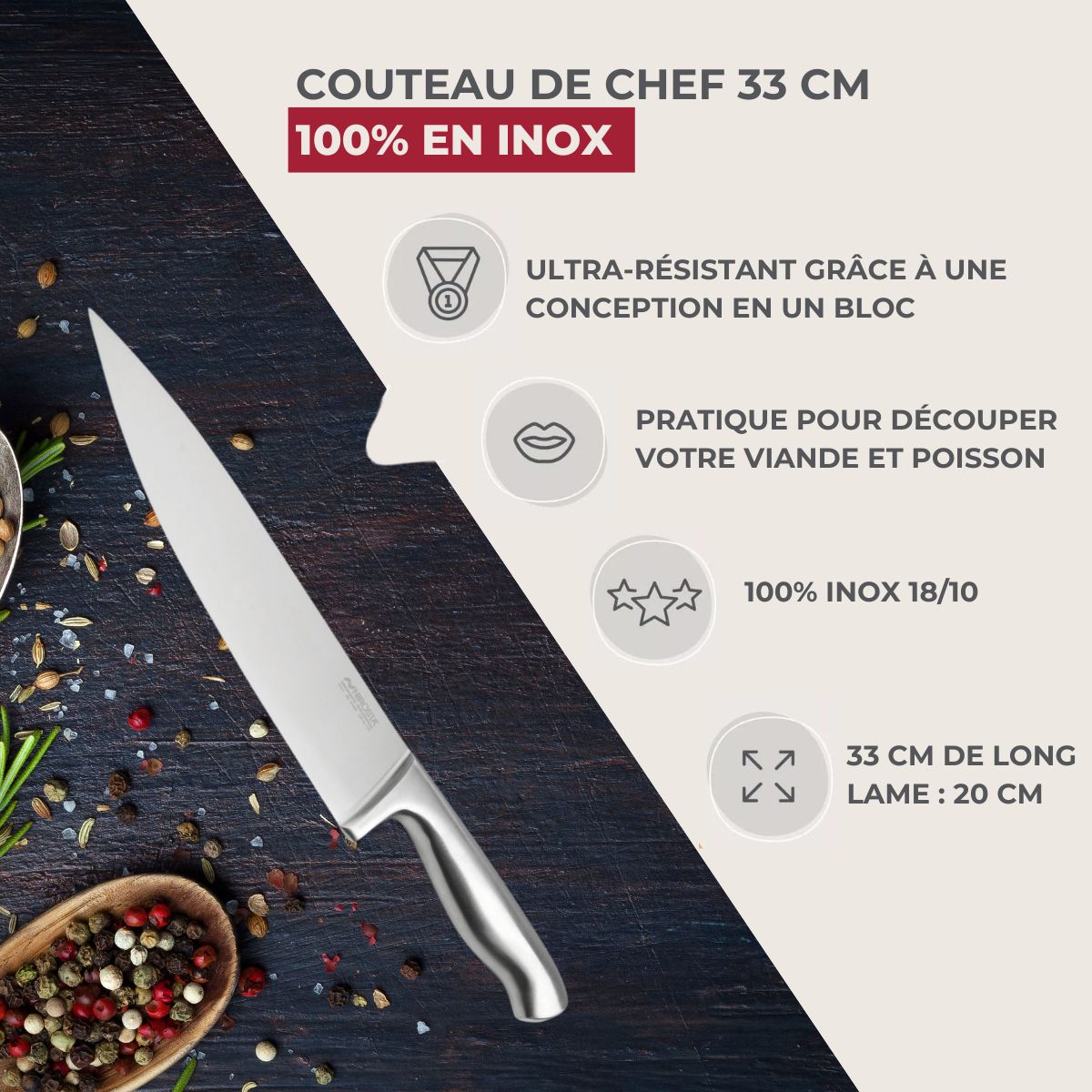 Couteau de chef 33 cm en inox Nirosta Star