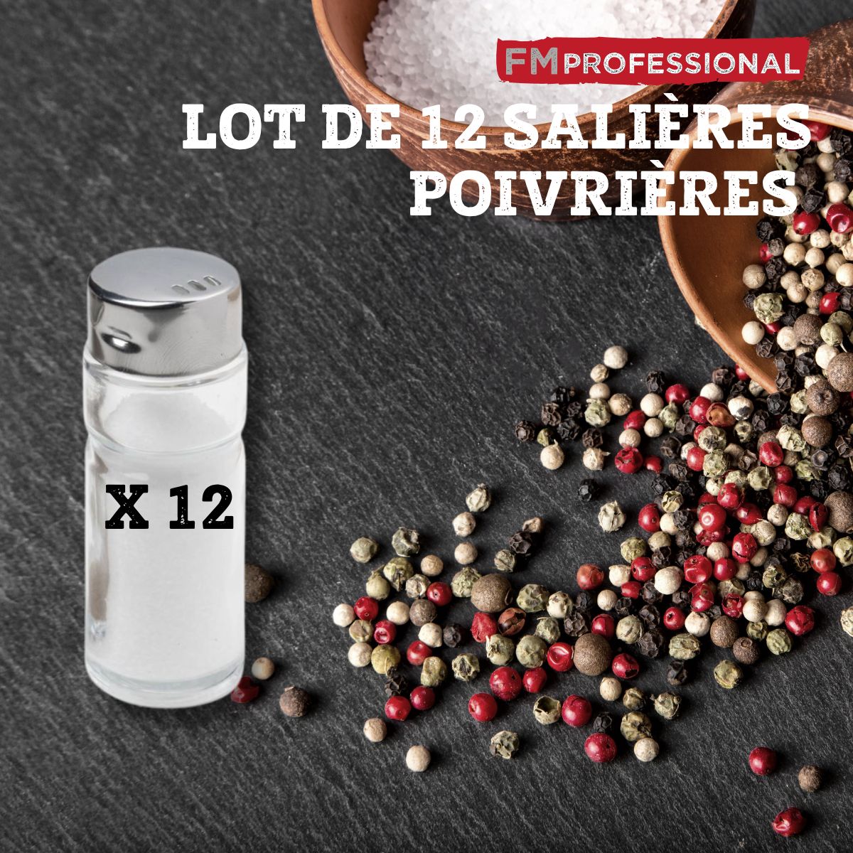 Lot de 12 salières/poivrières FM Professional