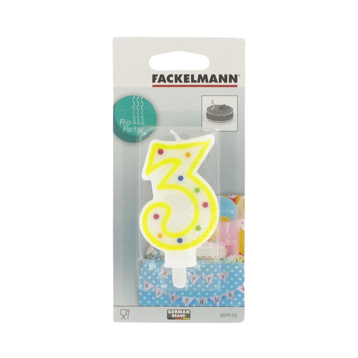 Bougie anniversaire chiffre 3 Fackelmann Rio Party