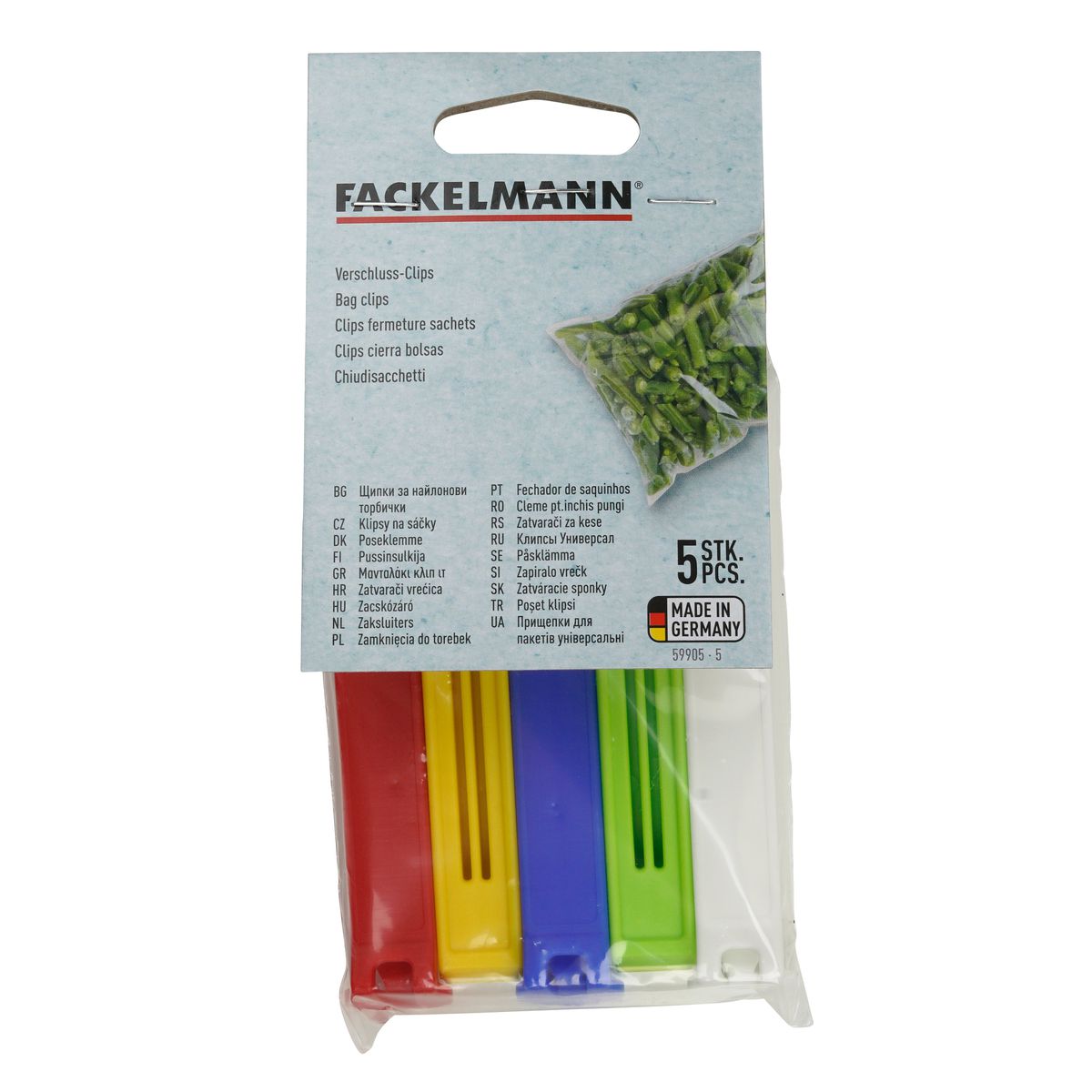 Lot de 5 clips colorés pour fermeture de sachet Fackelmann Tecno