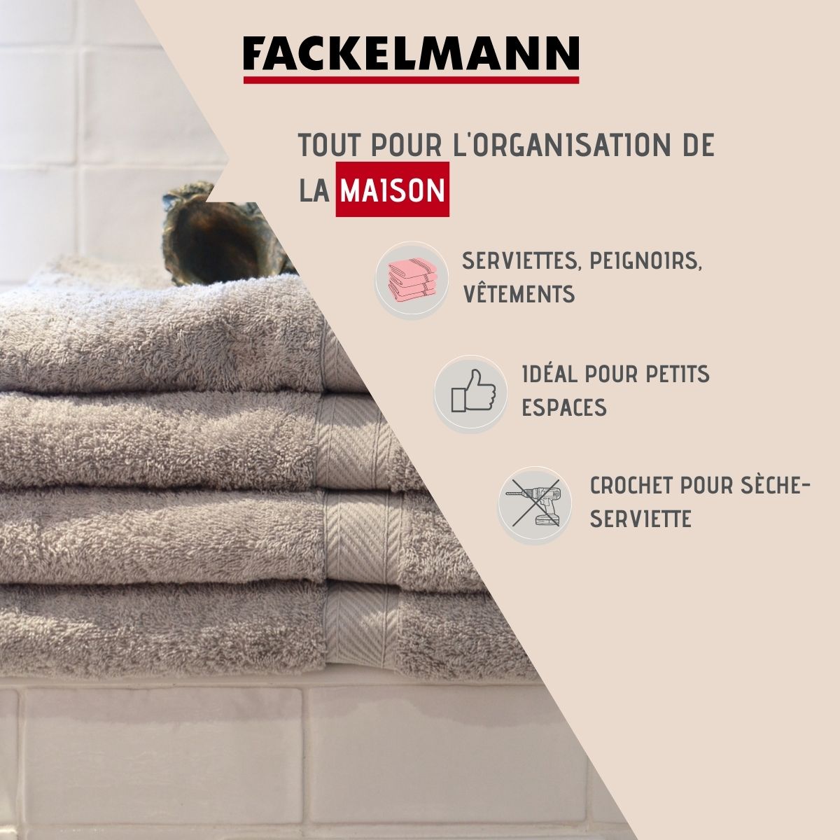 Lot de 2 crochets pour sèche serviette Fackelmann Tecno