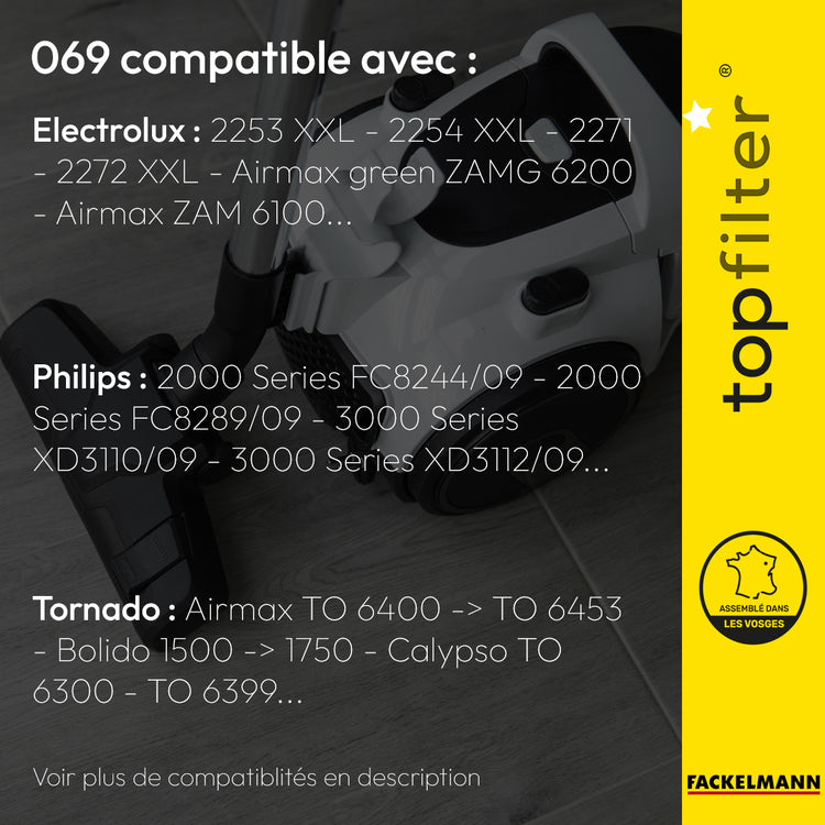 Lot de 4 packs de 4 sacs aspirateur 64069 Electrolux Philips et Tornado TopFilter Premium