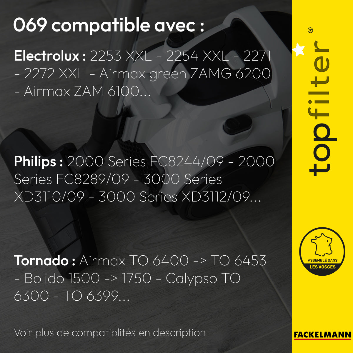Lot de 4 sacs aspirateur Electrolux Philips et Tornado TopFilter Premium