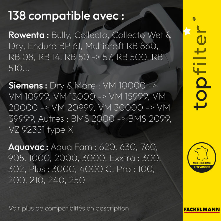 Lot de 2 sacs aspirateur pour Rowenta industriel TopFilter Premium
