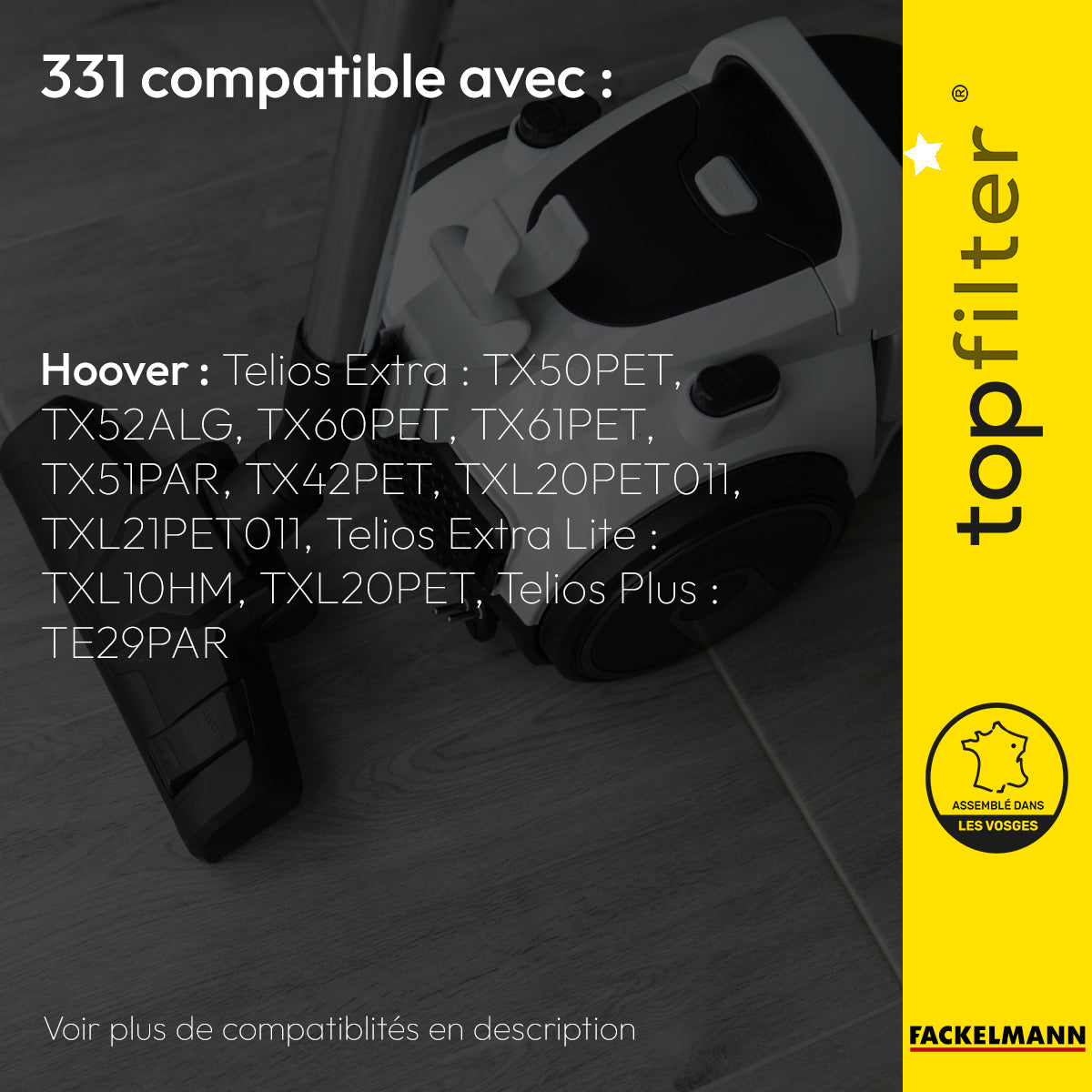 Lot de 4 sacs aspirateur pour Hoover TopFilter Premium