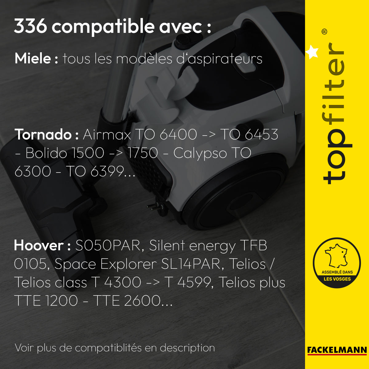 Lot de 4 packs de 4 sacs aspirateur 64336 Miele et Hoover TopFilter