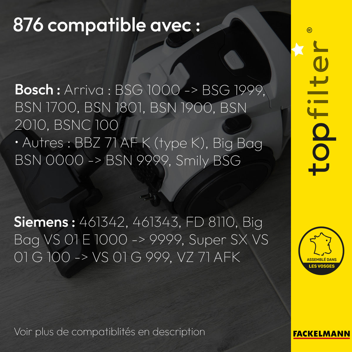 Lot de 4 sacs aspirateur Bosch Siemens TopFilter Premium