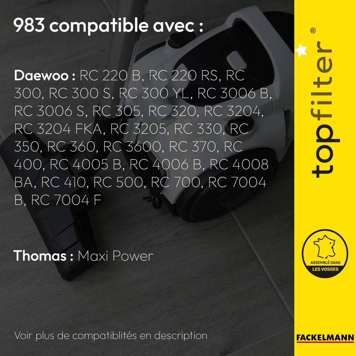 Lot de 4 sacs aspirateur pour Daewoo TopFilter Premium