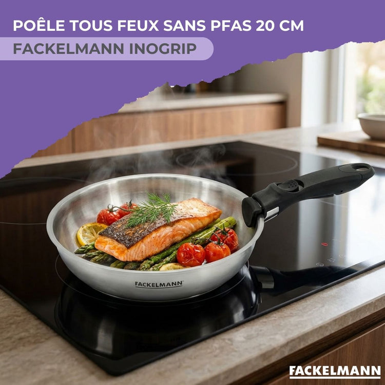 Poêle 20 cm en inox manche amovible Fackelmann InoGrip