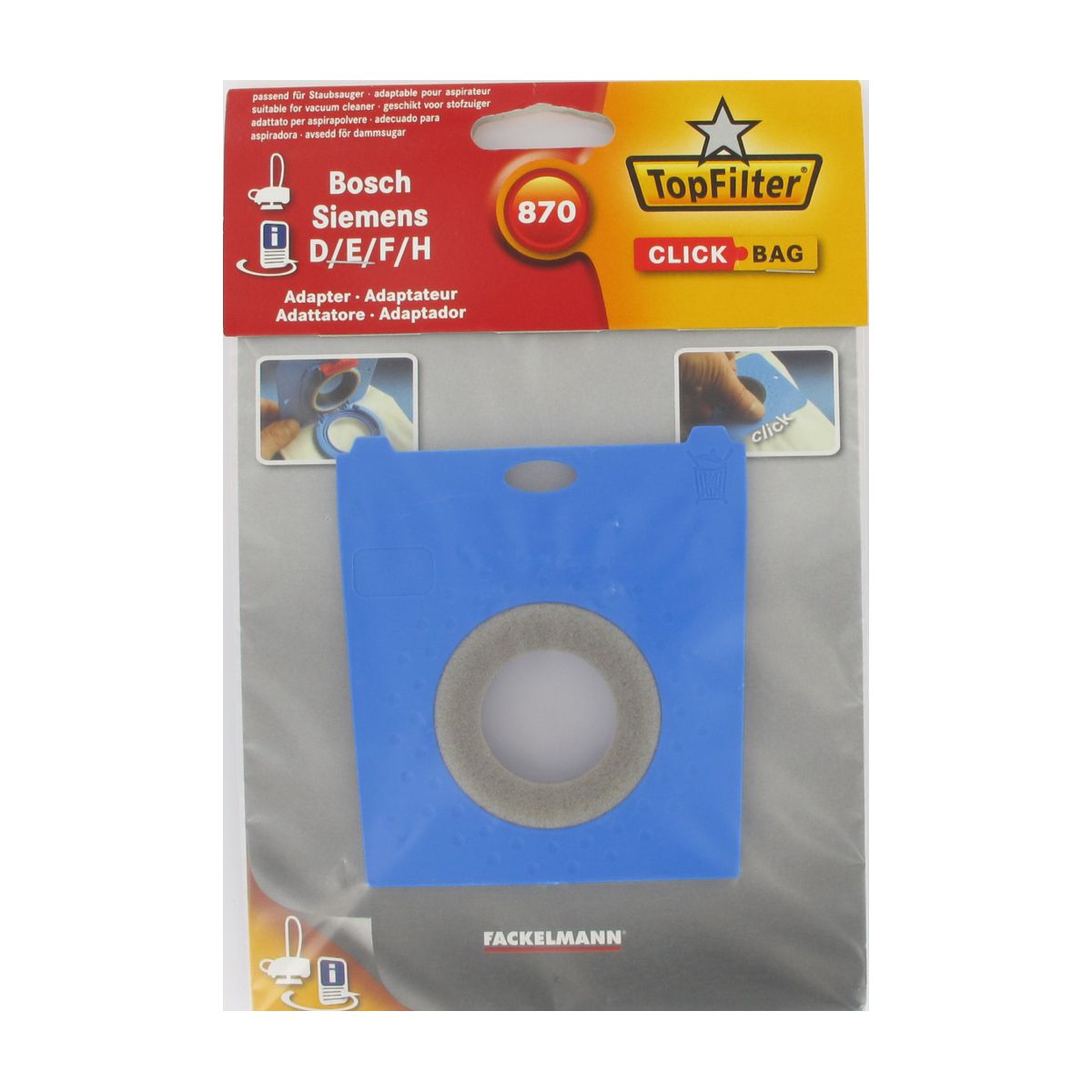 Boite de 4 sacs aspirateurs universels Top Filter avec Adaptateur Click Bag pour aspirateurs Siemens et Bosch 870