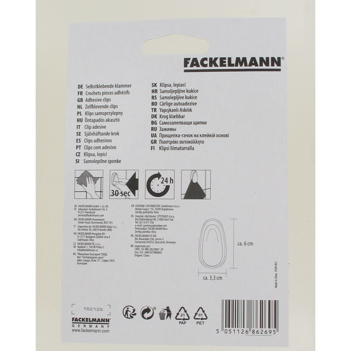 Lot de 2 crochets adhésifs à pince Fackelmann Tecno