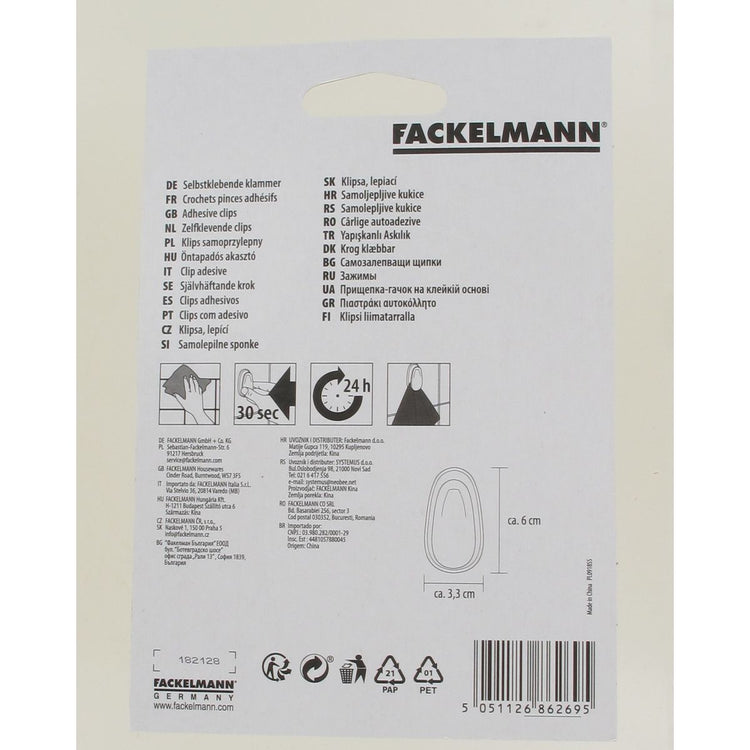 Lot de 2 crochets adhésifs à pince Fackelmann Tecno