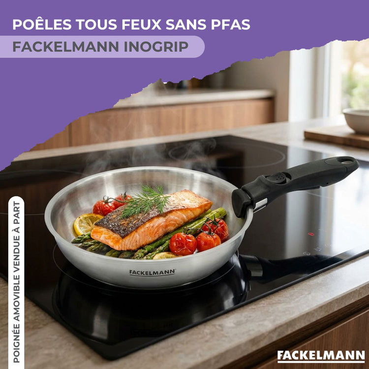 Lot de 3 poêles en inox 20 cm 24 cm 28 cm Fackelmann InoGrip