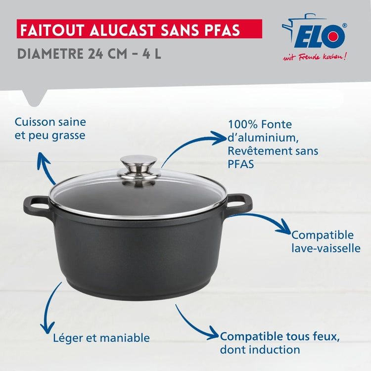 Faitout 24 cm et couvercle Elo Alucast