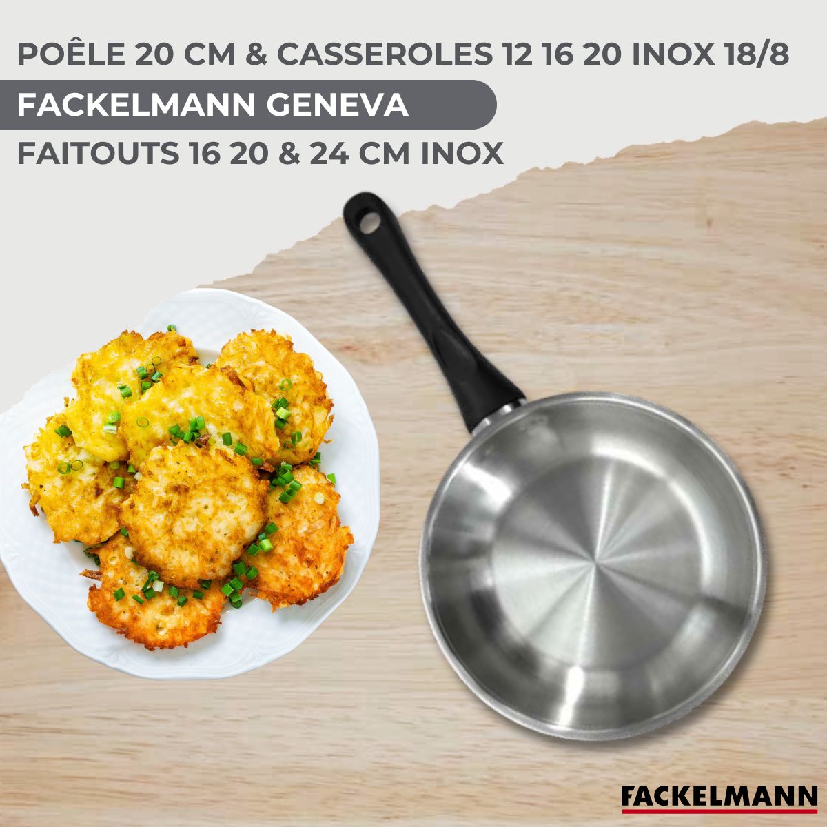 Batterie de cuisine avec 3 faitouts 16/20/24 cm et 3 casseroles 12/16/20 cm avec 5 ustensiles de cuisine Fackelmann Généva Brillant Vario