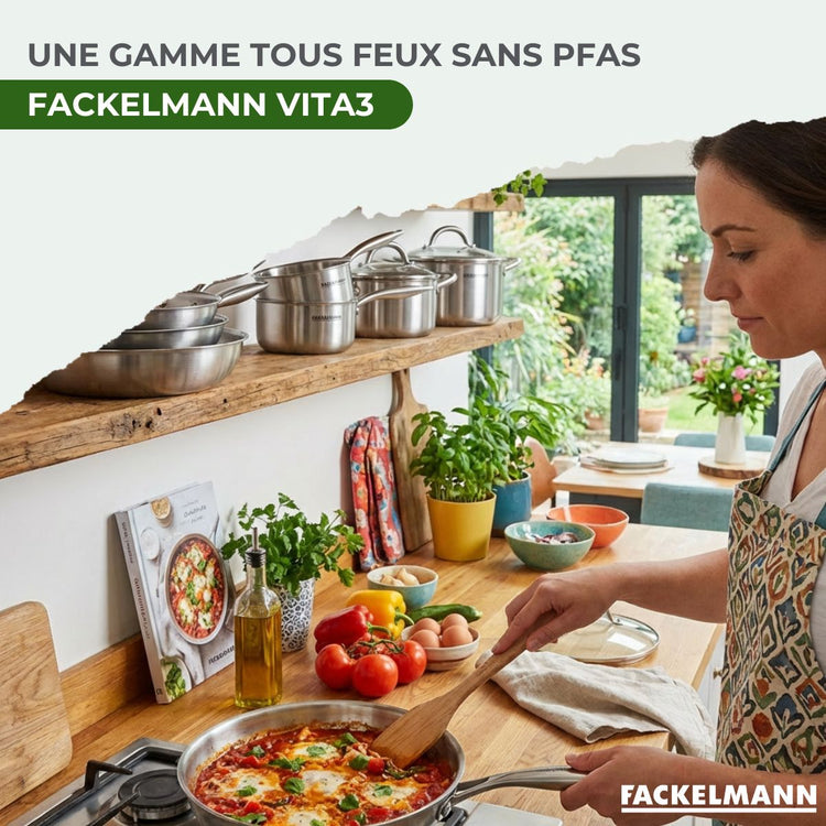 Batterie de cuisine 2 poêles 24/28 cm et couvercles 2 casseroles 14/18 cm 1 faitout 20 cm Fackelmann Vita3