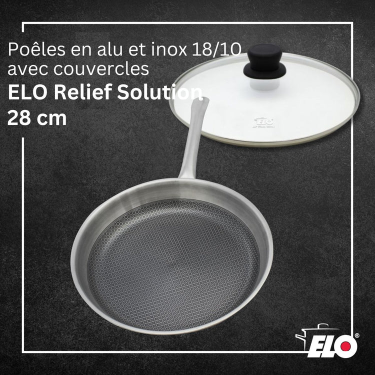 Poêle de cuisson 28 cm sans PFAS avec 1 couvercle Elo Relief Solution avec couvercles